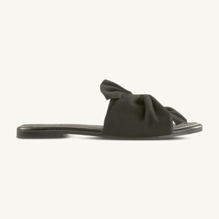 Ahana Black Knotted Suede Slide Sandal