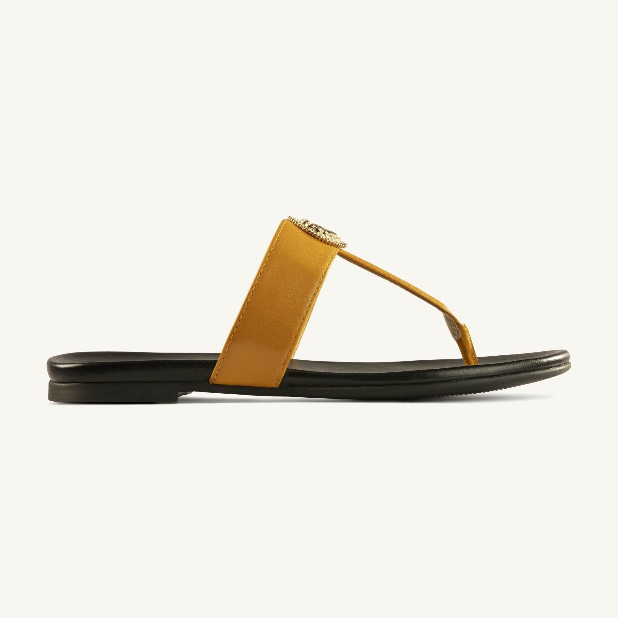 Benu Yellow 062A8472 Benu Yellow Gold Pasha Leather Thong Sandal - Image 1