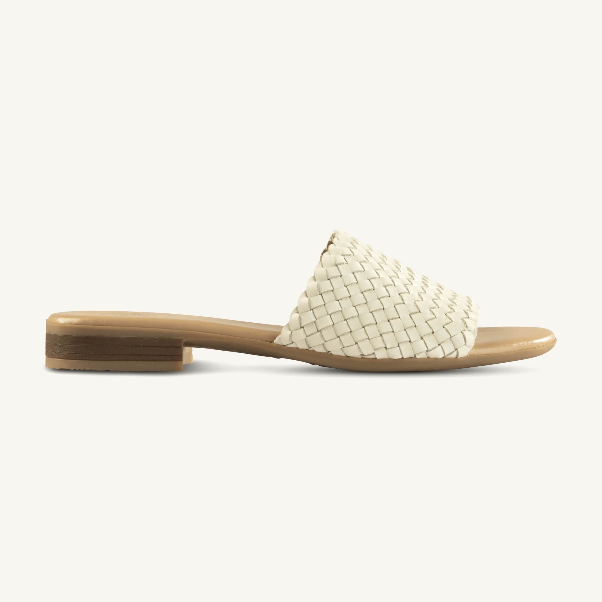 Chanda White 062A8493 Chanda White Leather Interlaced Slide Sandal - Image 1