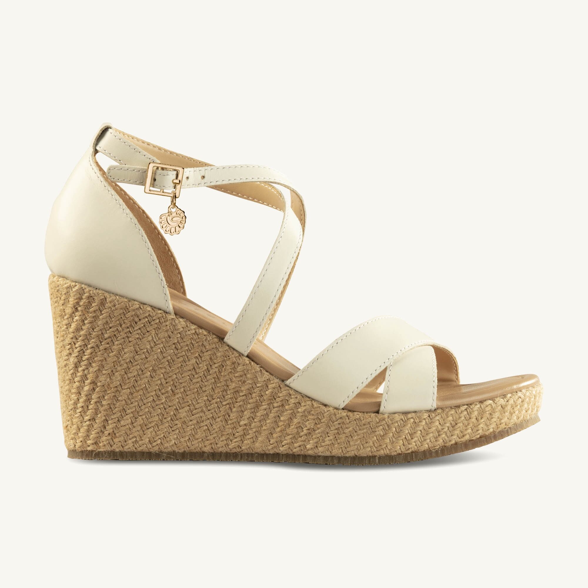 Falgun White 062A8460 Falgun White Leather Jute Wedge Sandal - Image 1